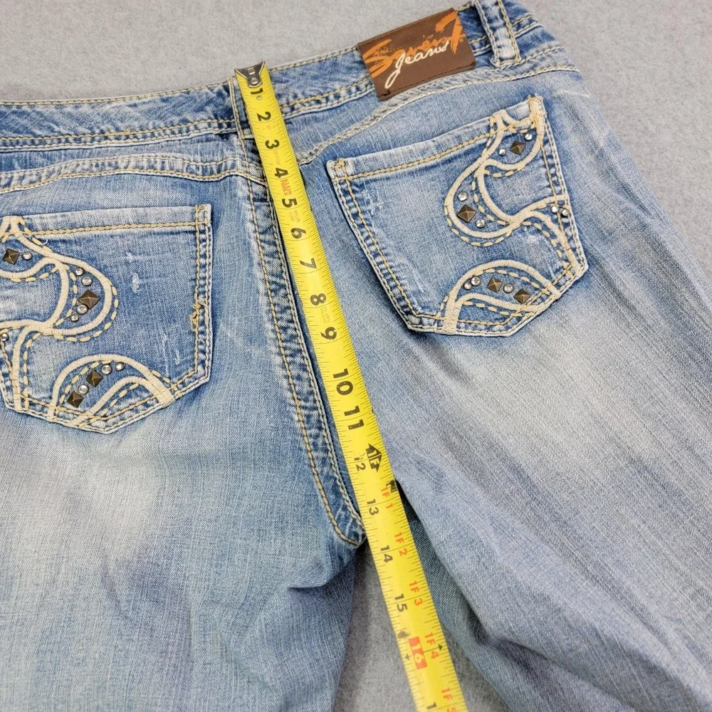 Seven7 Shorts Womens 16 Blue Denim Bermuda Distressed Embellished Rhinestone
